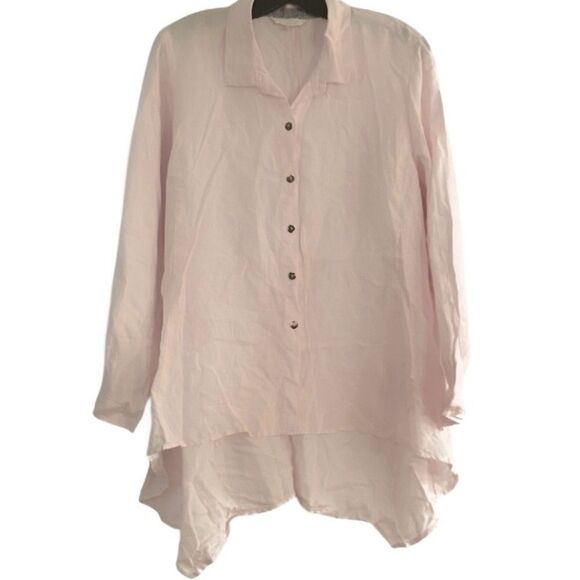Kleen Pale Pink 100% Linen Asymmetrical Button Up Top Size Medium - Picture 1 of 7